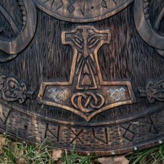 Handcarved Norse Runic Jörmungandr Ornaments Viking Shield, Large, 30 Inches - collectiblegiftitems