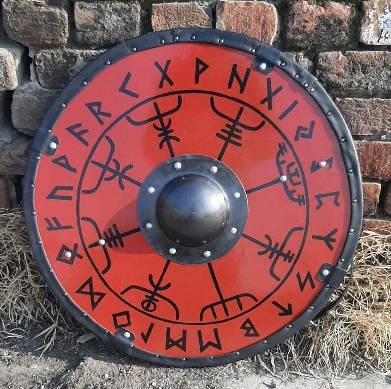 Smooth Vegvisir Runes Viking Shield, 24"